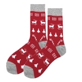 Christmas cotton mid-calf socks with red and grey reindeer and snowflake patterns - 38-46 / Red Grey Festive Jacquard