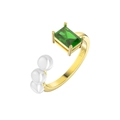 Verstellbarer S925 Silberring mit grünem Edelstein im Smaragdschliff und Perlen - Smaragd Edelstein Perle Offener Stil (GPR09-14K)