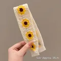 Knitted sunflower headband in cream with yellow floral detail, size approx 38cm - 7# Yellow Sunflower Style