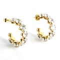 Pair of C-shaped 18K gold-plated stainless steel hoop earrings with square zircon stones - Gold White Zirconia