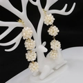 Long natural freshwater pearl drop earrings with 18k gold plated cascading clusters - White Pearl Ball / White