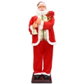 Animated 1.8m standing Santa Claus figure with gold vest and musical base - 1.8m Santa Claus With Red Flowers