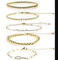 Five-piece gold layered bracelet set featuring Cuban links and a sparkling tennis chain - Golden Bead, Tennis, Small Bead, Cuban and Paperclip Set