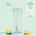 880ml Tritan water bottle in cyan with telescopic straw for pearl milk tea drinks - Cyan White