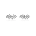 Elegant S925 sterling silver leaf stud earrings with high-clarity cubic zirconia stones - MME762-1 Silver Pave Curved