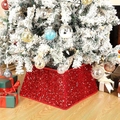 Red sequin square Christmas tree skirt with plush trim for festive holiday tree decoration - Red Sequin Square Style / Small 40x60x20cm