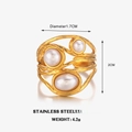 Irregular 18K gold plated stainless steel open ring featuring three inlaid pearls - Gold Pearl (ZN1125)