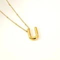 Polished gold U-shaped pendant necklace with delicate bead chain in minimalist style - Letter U (S-P062-U)