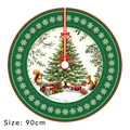 90cm Christmas tree skirt featuring green snowflake border and festive tree illustration - Green Edge Snowflake Christmas Tree