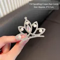 Girl's silver crown hair comb with white pearls and sparkling rhinestones 4x3.1cm - #15 Translucent Pearl Crown Comb