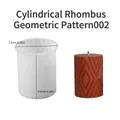 Irregular cylindrical silicone mold with diamond geometric pattern and finished brown candle - Rhombus Pattern Cylinder