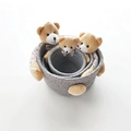 Three grey nesting woven cotton rope baskets with cute plush bears in three sizes - Light Grey Basket Bear