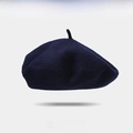 Navy blue wool beret featuring a small red heart embroidery on a soft fabric finish - Navy Blue