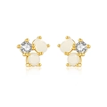 Elegant gold S925 silver stud earrings with milky white gemstone and sparkling zircon stones - 925 Silver / 18k Gold (Milky White)