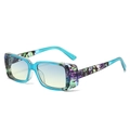 Retro square sunglasses in blue floral frame with blue-yellow gradient lenses - Blue Frame Blue Yellow Lens