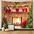 Bohemian Christmas tapestry featuring fireplace and tree for cozy holiday wall decoration - Gt722-1 / 73X95CM (Brushed Fabric)