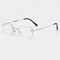 Rimless rectangular sunglasses with gold metal temples and yellow tinted diamond-cut lenses - Gold Frame Clear Lens