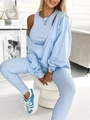 Dames 3-delige lichtblauwe geribbelde lounge set met hoodie, vest en leggings - S / Lichtblauw