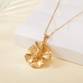 Elegant gold flower pendant necklace with realistic petal textures and bead center - 137511-Gold Five-Petal Flower