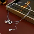 Silberne Büroklammer-Halskette mit Zirkonia-Ring und Love-Anhänger in Schmuckschatulle - Silber