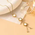 Elegant 18K gold plated clover necklace with white shell pendants and roman numerals - White Roman Numeral (Gold Style 6)