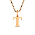 Elegant rose gold necklace featuring a polished letter T pendant on a refined box chain - Letter T-Rose Gold