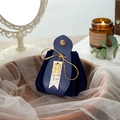 Dark blue velvet wedding favor bag with gold snap and leather flap for candy gifts - Royal Blue with Xi Tag