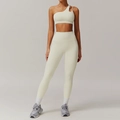 Two-piece cream white yoga set featuring one-shoulder sports bra and high-waisted leggings - 10/M / One Shoulder Pants Creamy Apricot