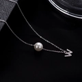 Elegant S925 silver necklace with white pearl and sparkling letter W pendant charm - Letter W