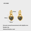 Detail showing 14mm heart earrings with black pavé crystals in 18K gold plated steel - Heart Black Pendant / Gold Black Zirconia