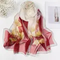 Elegant white and red silk scarf with golden ginkgo leaves print for women - Ginkgo Leaf Dark Red