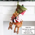 Large 57cm green reindeer Christmas stocking decoration with 3D plush doll detail - Santa Riding Reindeer Stocking