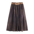 Damen Midi-Faltenrock in Dunkelbraun mit hoher Taille und Gürtel mit Metallschnalle - XS / Wie gezeigt