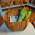 Large brown PE wicker picnic basket with sturdy double handles and fresh vegetables - Double Braid Handle Basket 36x26x23cm