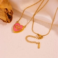 18K vergulde roestvrijstalen ketting met roze hart en gouden lippen hanger - Gouden Ketting