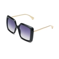 Square black frame sunglasses with purple gradient lenses and slim gold metal temples - Large Square Frame / Black Frame Gradient Grey
