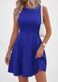 Detail of royal blue sleeveless summer dress with fitted waist and A-line skirt hemline - S / Royal Blue