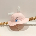 Détail du chapeau de soleil rose pour bébé avec oreilles de lapin 3D et cordon réglable - 48-50cm (1-2 ans) / Lapin Rose
