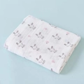 Double-layer cotton gauze baby swaddle blanket with gray cartoon bunny print on white - Mushroom Rabbit