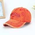Distressed orange cotton baseball cap featuring 3D embroidered Venezia lettering and ripped edges - Orange Red