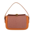 Orange-brown leather and woven fabric small box bag with gold metal buckle - Brown