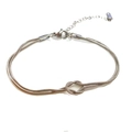 Silver stainless steel double layer snake chain bracelet with a central knot design - Silver Bracelet