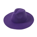 Top down view of purple wide brim wool fedora hat with classic indented crown design - One Size / Purple
