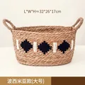 Πλεκτό καλάθι αποθήκευσης από φύκια σε στυλ Boho με μαύρα σταυρωτά σχέδια και λαβές, 32x26x17cm - Μποέμ Στυλ Μεγάλο