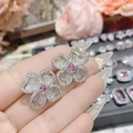 Sparkling pink gemstone flower earrings plated in 18K gold with white zircon accents - 0030 Pink Diamond Clover Flower Studs