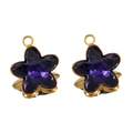 Set of two purple star-shaped pendants with faceted crystals and golden metal bases - 5 Pcs/Pack / Deep purple / 13mm