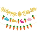 Dettaglio dello striscione Buona Pasqua con lettere glitterate, conigli e carote - Set 3 Pezzi Ghirlanda