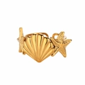 Adjustable 18K gold stainless steel open ring with seashell and starfish design elements - Gold Wide Shell Starfish (JZ7119G)