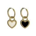 Elegant gold heart earrings with black and white enamel finish in a vintage minimalist style - Black and White Double-sided Heart