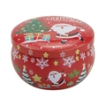 Cylindrical red Christmas tin storage jar featuring Santa Claus and tree motifs - D249-Red Happy Holidays